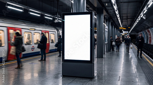 Mockup Blank digital billboard on subway platform with train arriving for mockup