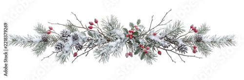 Frosted Pine Branch Garland with Red Berries.
