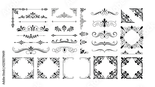 Ornamental flourish borders and vintage dividers for elegant invitation card design