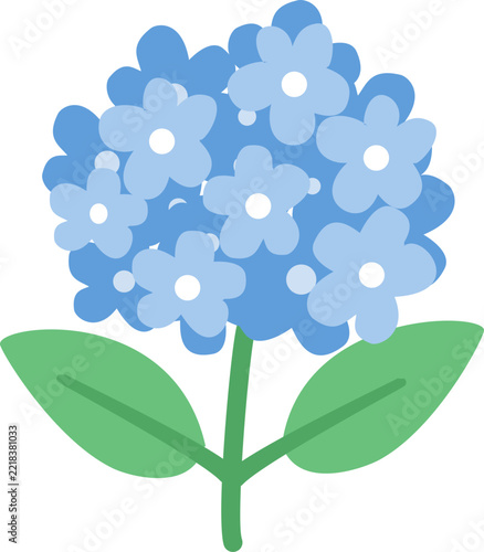 Cute Blue Hydrangea Flower Illustration with Green Leaves