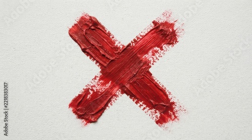 A handpainted red cross mark made with thick oil paint strokes