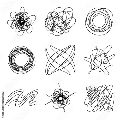 Collection of abstract messy line doodles and scribble shapes