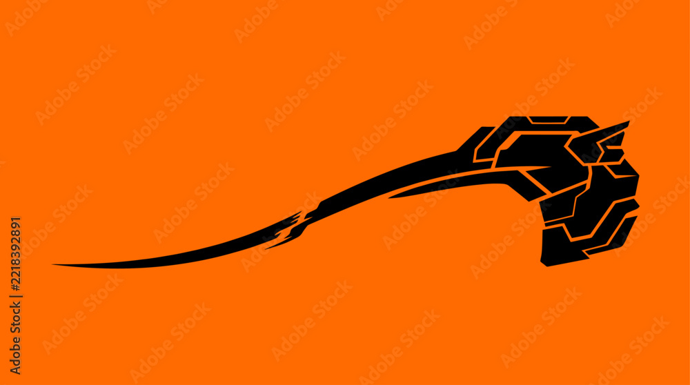 Fototapeta premium Abstract Futuristic Mechanical Bird Head Graphic on Vibrant Orange Background