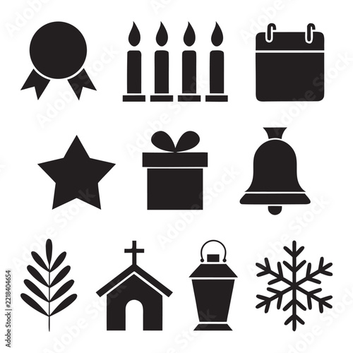 Advent Christmas Countdown Holiday Icon Set Silhouette Vector