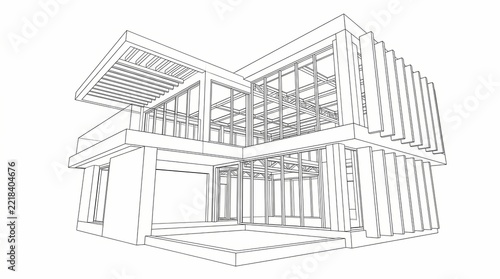 Contemporary digital line art structure of a modern residential house design