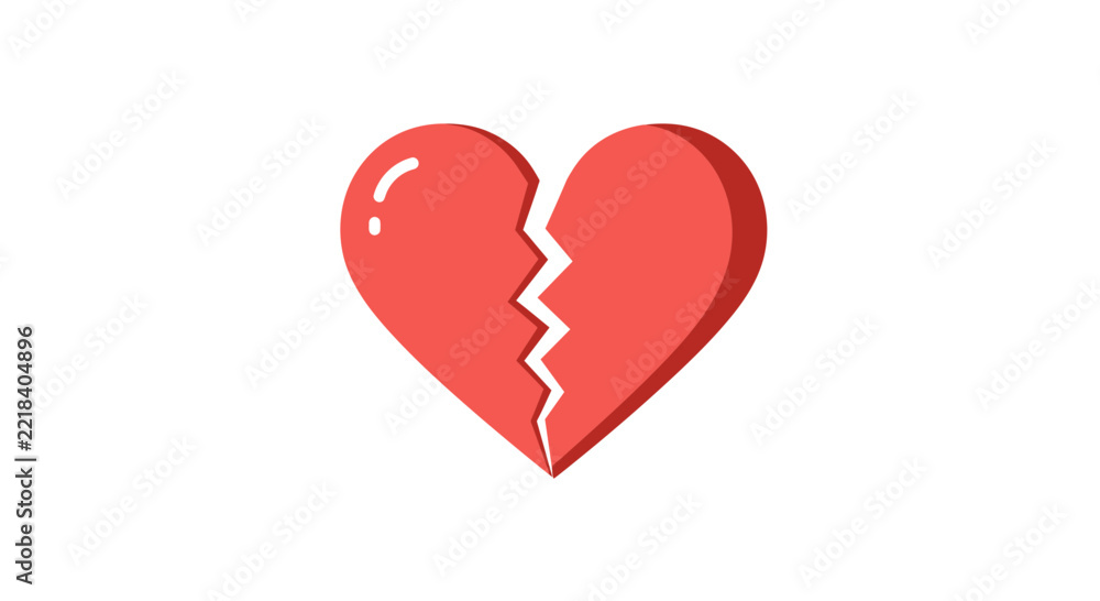 Fototapeta premium A vivid vector icon featuring a broken red heart, powerfully symbolizing heartbreak, the painful end of a relationship, emotional loss, and feelings of separation or sorrow