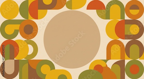 Abstract Mid-Century Retro Geometric Pattern in Autumn Earthy Colors