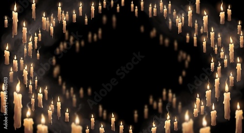 Sparkling Golden Bokeh and Light Border Framing Dark Blurred Background