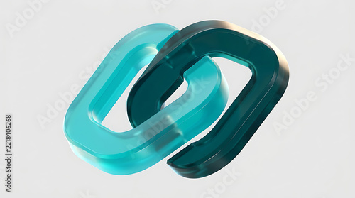 Modern 3d link chain icon with transparent background and smooth gradient turquoise color