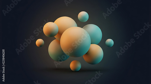 Cluster of colorful floating spheres in dark gradient background