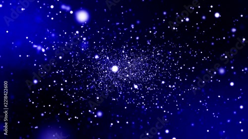 Glowing White Particles Floating Through Deep Blue Space Galaxy Background