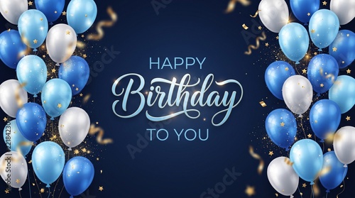 Happy Birthday to You Greeting Card with Blue and White Balloons
