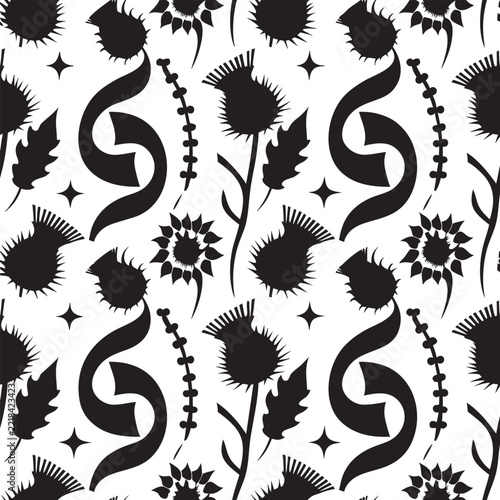 Scottish Thistle Celtic Seamless Heritage Silhouette Pattern
