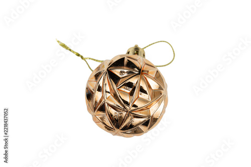 Gold geometric Christmas ornament with faceted star pattern isolated PNG