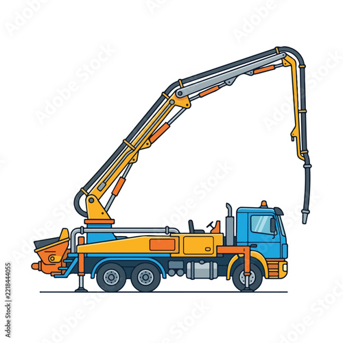 Truck Mounted Concrete Pump Construction Equipment Isolated on White Background