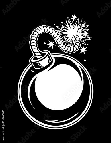 Round Bomb with Burning Fuse Vector Line Art