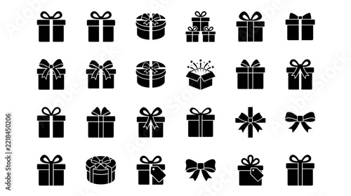 Collection of Gift Boxes and Bows Icons Vector Illustration