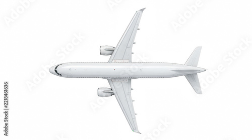 Modern passenger jetliner viewed from above with clean lines and twin engines isolated on transparent background