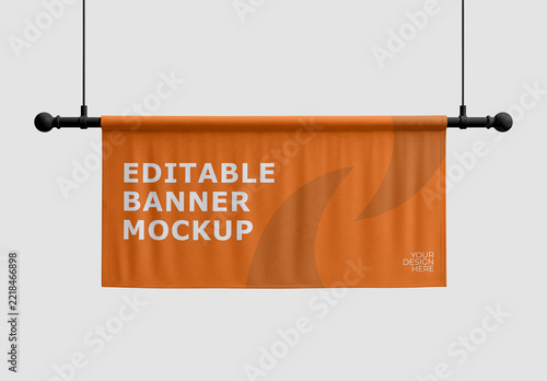 Hanging Banner Mockup on Gray Background
