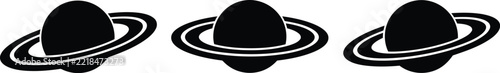 Planet icon set with ringed celestial body silhouette design