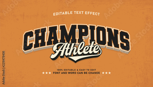 Retro Vintage Sports Champions Editable Text Effect Vector Template