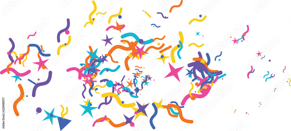 Fototapeta premium Confetti and streamers exploding upwards against a clean white background during a celebration concept