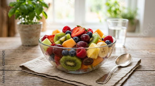 Vibrant Fruit Salad Bowl with Fresh Berries and Tropical Fruits Healthy Eating Concept