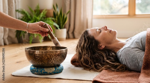 Sound Healing Session with Metal Singing Bowl in a Tranquil Studio