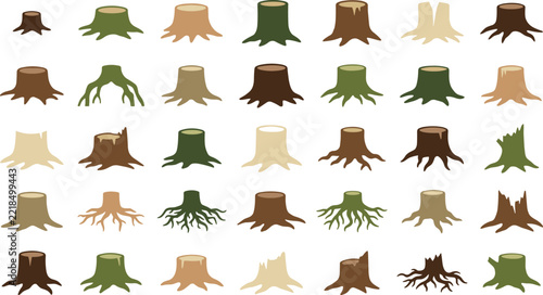 Various tree stumps collection for natural landscape design forest scenery decoration and wood texture background
