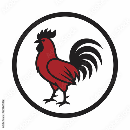 Red Rooster Bird Logo Illustration with Circular Frame AQ