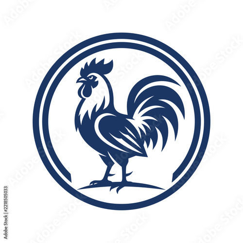 Stylized Rooster Silhouette Vector Icon in a Circle AQ