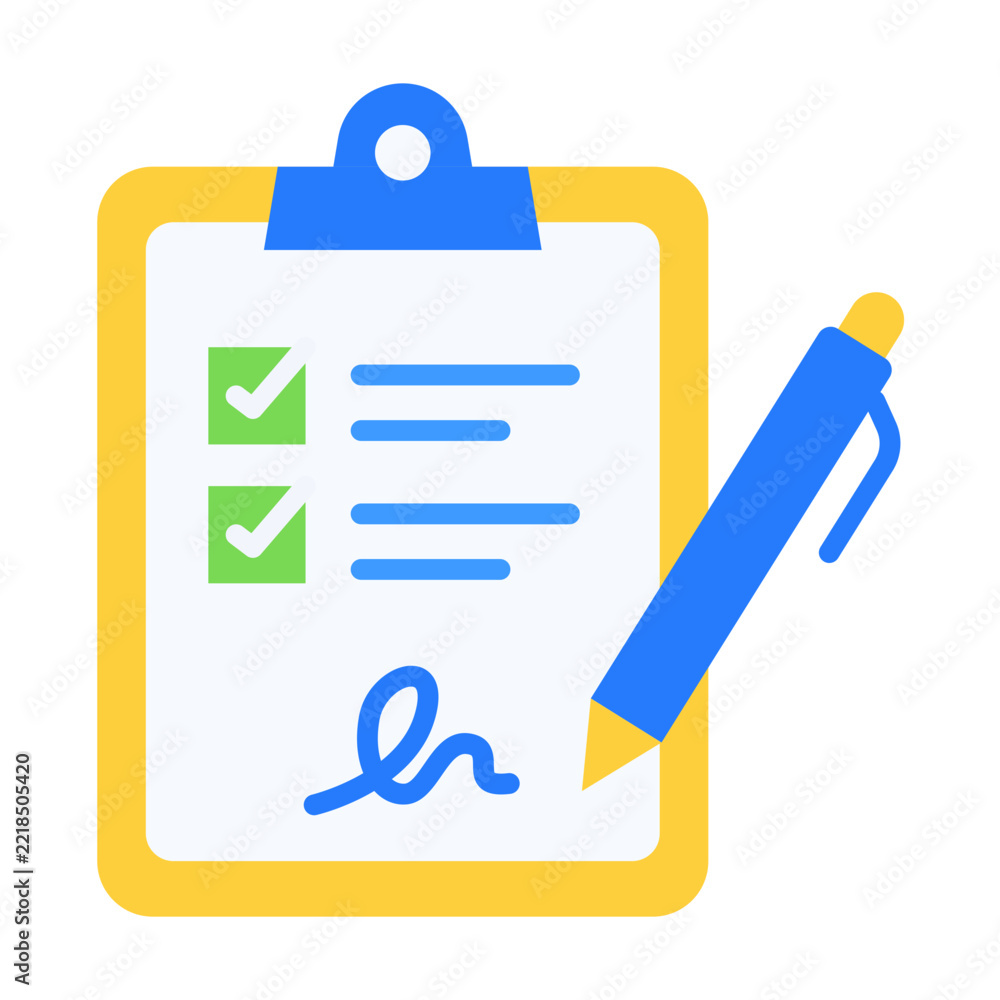 Obraz premium Clipboard With Completed Checklist Pen