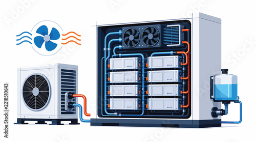 Industrial air conditioning system with cooling units and pipes