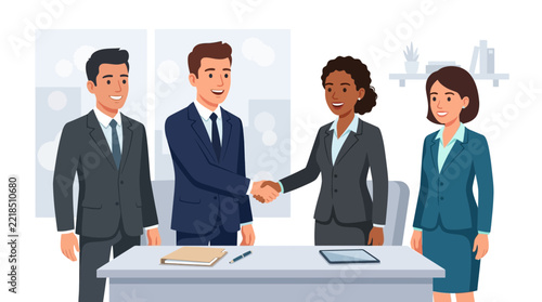 Diverse Business Team Shaking Hands in Office Meeting, Partnership and Success Concept