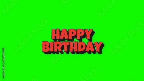 Happy Birthday Animated Text on Green Screen for Chroma Key, Comic Style 3D Pop Up Greeting Animation for Celebration and Party Video Overlays