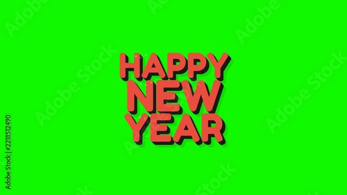Happy New Year Animated Text on Green Screen with Sparkles, Retro Pop Art Style Celebration Motion Graphics, Chroma Key Footage for Holiday Videos