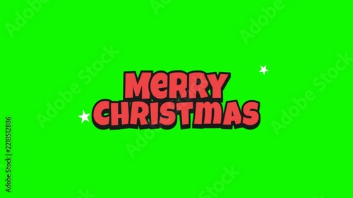 Animated Cartoon Merry Christmas Text Reveal with Sparkling Stars on Green Screen Background for Holiday Video Production