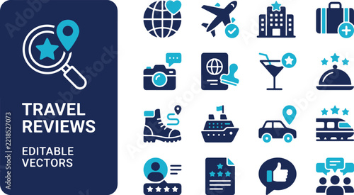 Collection of Travel and Tourism Icons for Digital and Print Media