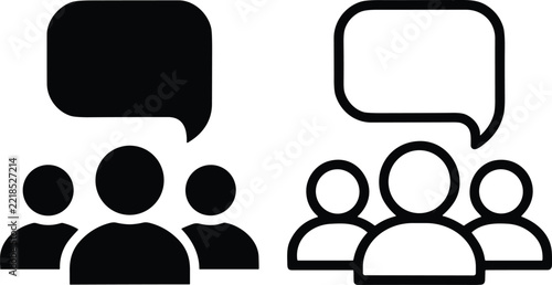 Black and White Group Discussion Speech Bubble Icons