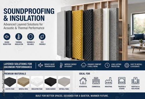 Soundproofing and insulation panels displayed in a modern interior