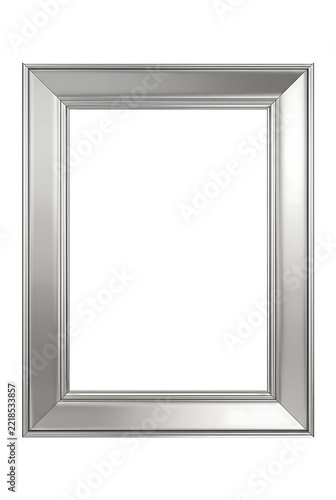 Rectangular silver frame with beveled edges, isolated on a solid black background
