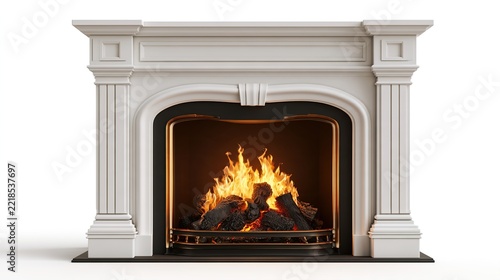 Burning Fireplace with White Mantel Cozy Interior