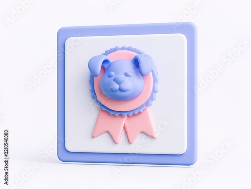 3D Pink Dog Badge with Ribbon Pet Award Icon
