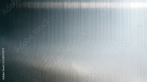 Abstract glass texture with vertical ribbed lines, distorted transparent corrugated pattern.