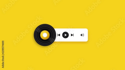 Music Player Interface with Vinyl Record Animation on Yellow Background