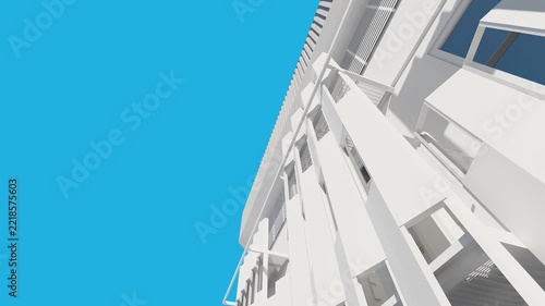 3D render animation of building light and shadows
