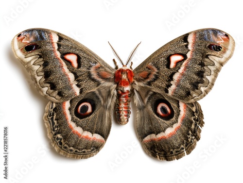 Owl Moth with Eye Spot Wings Isolated on White