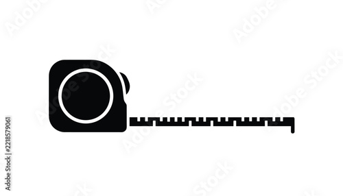 Black silhouette icon of an extended tape measure representing construction planning and precision measurements.
