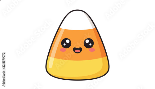 Adorable cartoon candy corn character with sparkling eyes and a big happy smile for Halloween celebrations.