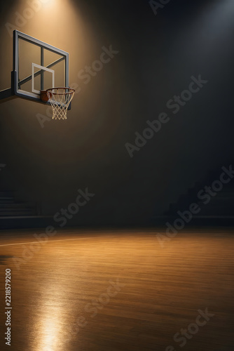 Minimal basketball arena with basketball hoop